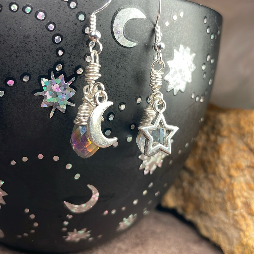 Austrian Faceted Crystals Celestial Drop Earrings Boho Style Jewely - Picture 7 of 17